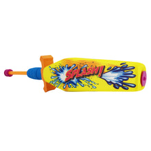 Yellow water blaster foam sword with orange connector and blue grip