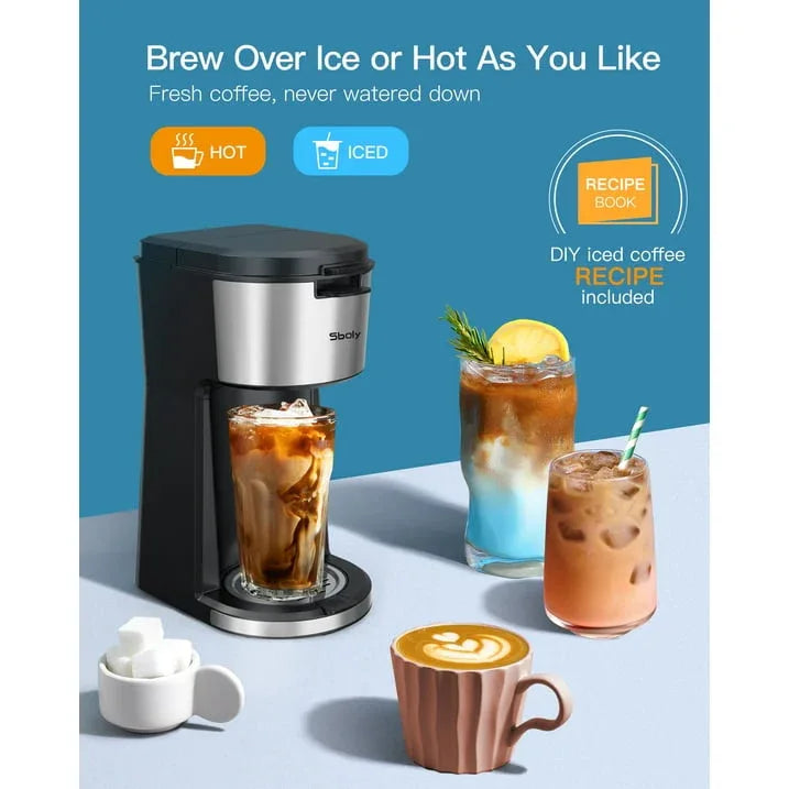 Sboly Iced Coffee Maker, Hot and Cold Coffee Maker Single Serve Coffee Maker for K Cup & Ground Coffee, with Descaling Reminder and Self Cleaning - USA MEGA SHOP