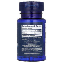 Melatonin supplement facts label on bottle back, 1 mg per serving