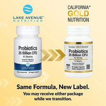 California Gold Nutrition Probiotics bottle front view showing new label packaging