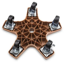 Terra cotta plastic star plant caddy base with wheel mounts and support grid