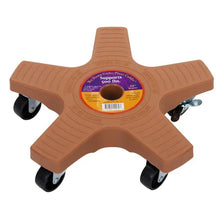Terracotta plastic plant caddy with four caster wheels in star shape