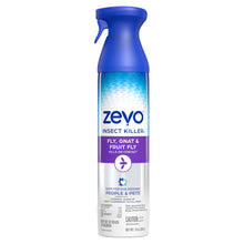 Zevo insect killer spray bottle with blue top, fly gnats and fruit fly label