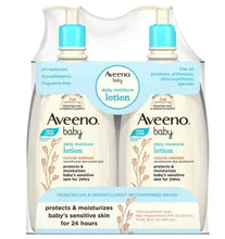 Baby daily moisture lotion twin pack with blue pump bottles, fragrance-free front