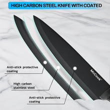 Three black knives with nonstick coating, stainless-steel blades, and handles.