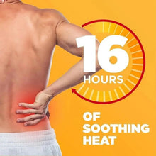 Heat wrap applied to lower back with circular glowing heat effect graphic