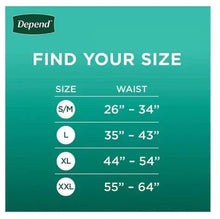Men's incontinence underwear size chart: XL waist 44"–54"