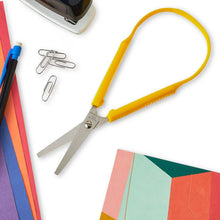 Yellow-handled safety scissors with finger loops and metal blades