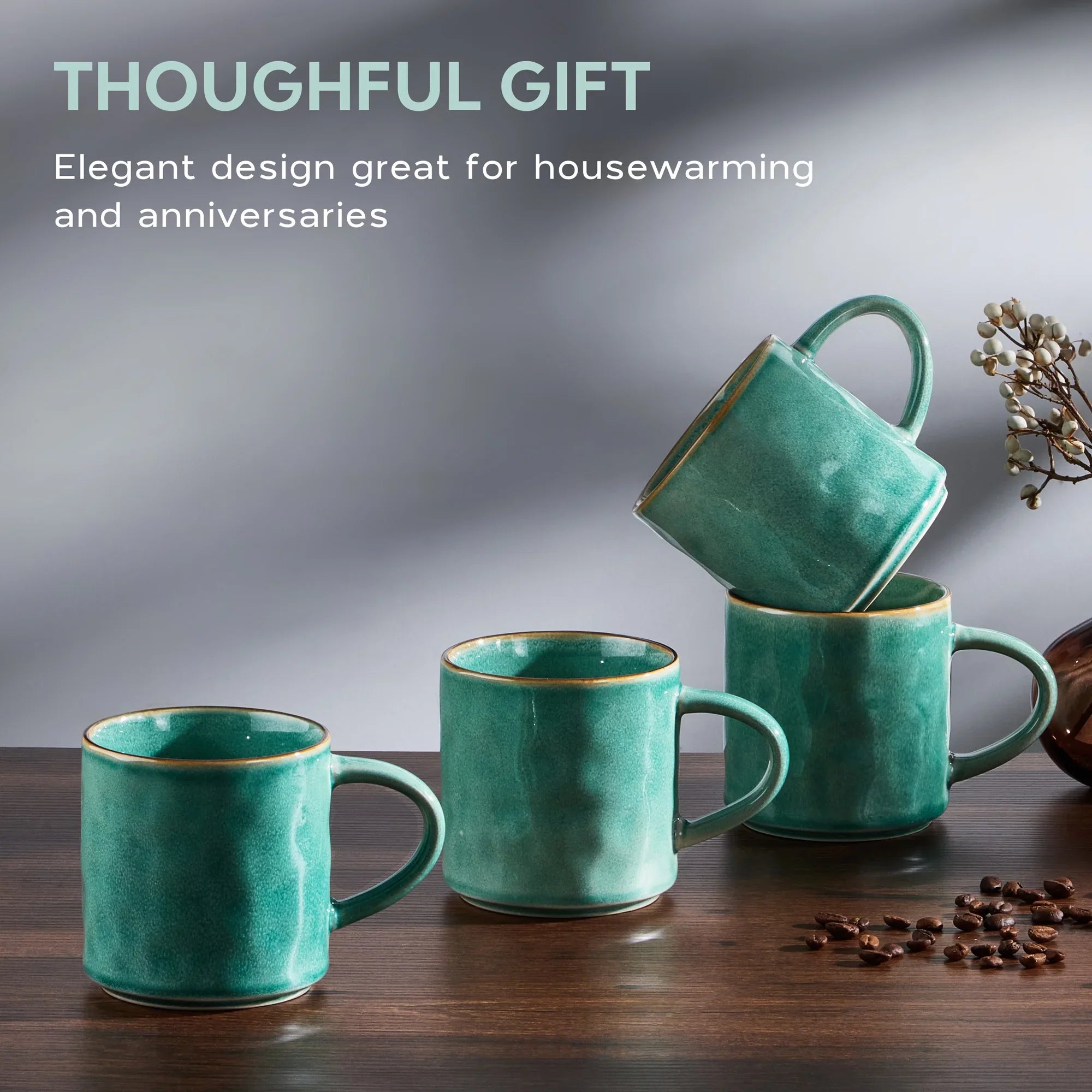 Vesteel Coffee Mug Set of 4, Ceramic Coffee Cups with Handles, 14oz Stoneware Mugs Set for Coffee Tea Milk, Wave Design Mug Gifts for Home Office Restaurant