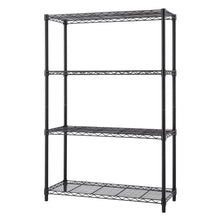 4-tier wire shelving rack in black with open wire shelves and sturdy vertical frame.