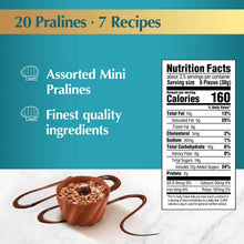 Assorted mini pralines package with Nutrition Facts panel and small chocolate praline