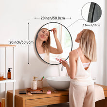 Round bathroom mirror, 20-inch size, circular glass with slim frame profile