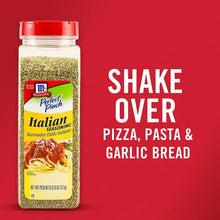 Italian seasoning bottle with red cap; shake over pizza, pasta, and garlic bread.