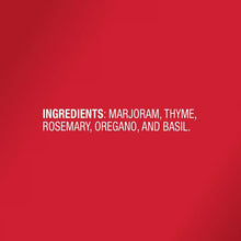 Ingredients: marjoram, thyme, rosemary, oregano, and basil.