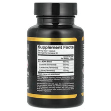 BCAA Supplement Facts label bottle, 2:1:1 blend, 500 mg, 60 veggie capsules