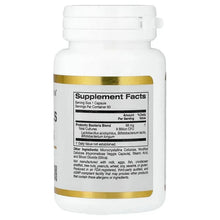 Probiotic supplement bottle back label with Supplement Facts panel