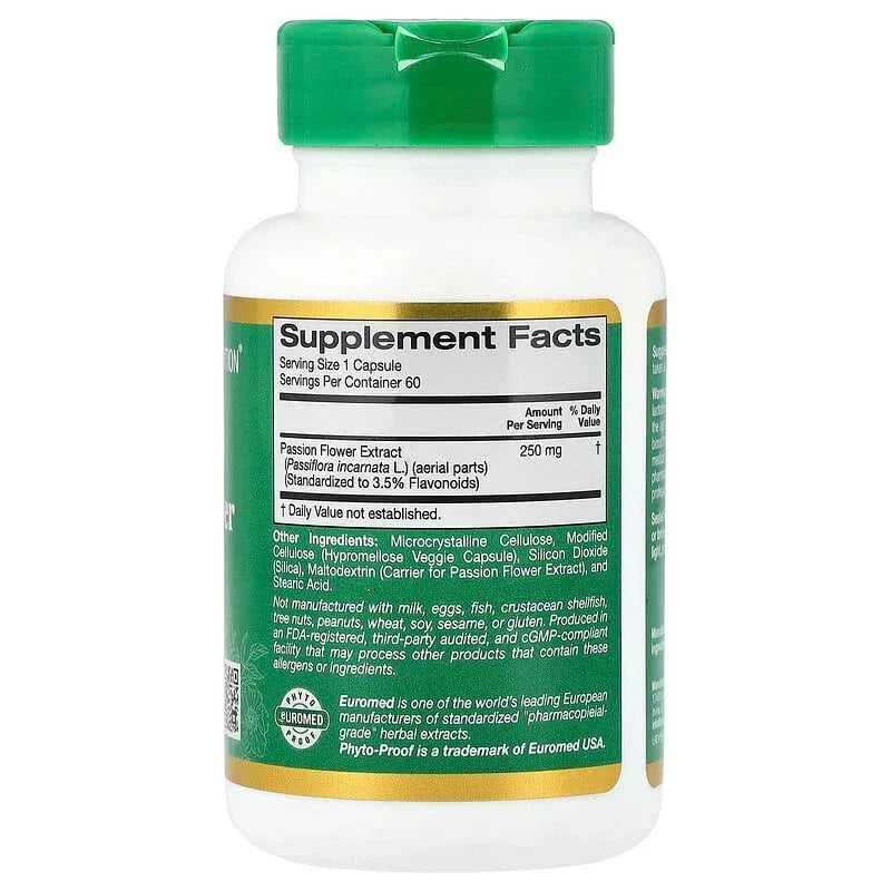 California Gold Nutrition, EuroHerbs™, Passion Flower Extract, Euromed Quality, 250 mg, 60 Veggie Capsules