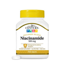 Niacinamide prolonged-release vitamin supplement bottle with front label, 110 tablets.