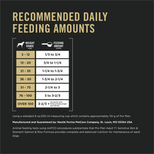 Feeding guide chart with recommended daily amounts for adult 7+ dog food