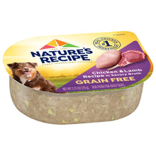 Nature's Recipe grain-free wet dog food cup with Chicken & Lamb in savory broth label