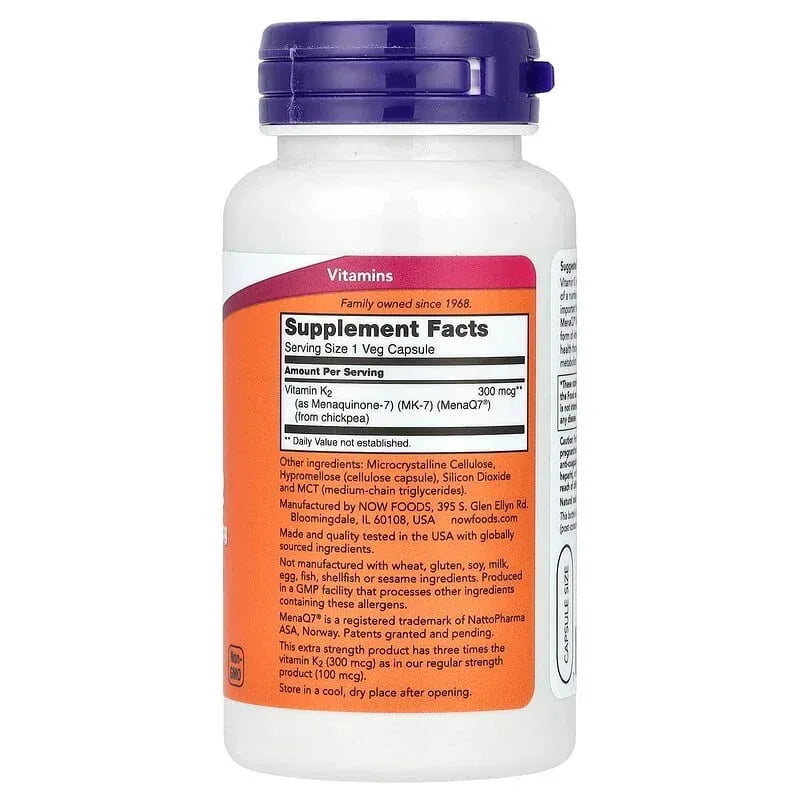 NOW Foods, MK-7 Vitamin K-2, 300 mcg, Veg Capsules