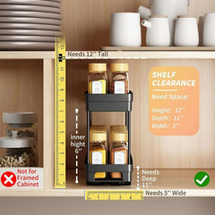 AOKIWO 2 Packs Pull Out Slide-Out Spice Rack Organizer for Cabinets,Multi-Purpose Kitchen Cabinet Organizer, Suitable for Cabinet Size 12"Hx11"Dx5"W, Black