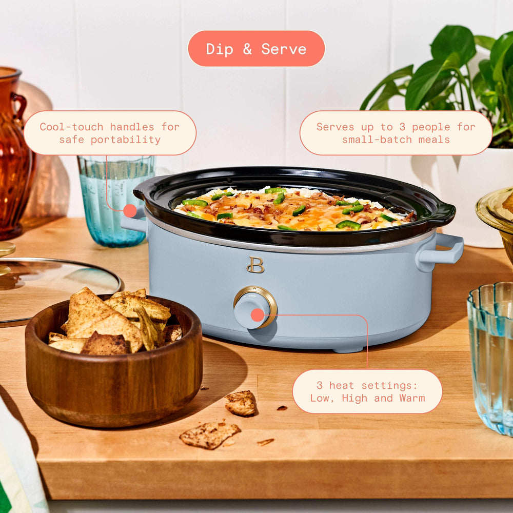 Beautiful 2.5 Qt Dip and Serve Manual Slow Cooker, Cornflower Blue by Drew Barrymore - USA MEGA SHOP