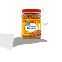 Honey roasted peanuts jar with red lid shown with height size marking