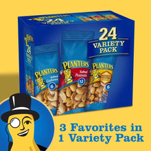 Planters 24-count variety pack with salted cashews, salted peanuts, honey roasted peanuts pouches
