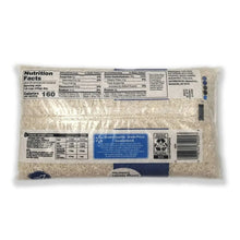 Enriched long grain rice bag back with nutrition facts and barcode.