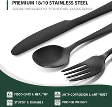 Black stainless steel flatware pieces with smooth matte finish