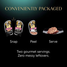 Cat food variety pack pouches and serving tray shown for easy preparation