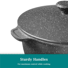 Charcoal speckle dutch oven lid with black knob and matching side handle