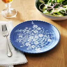 Blue daisy dinner plate with white floral design