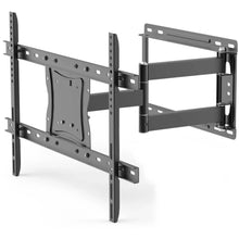 Full-motion TV wall mount bracket, black steel arms with VESA mounting hole patterns