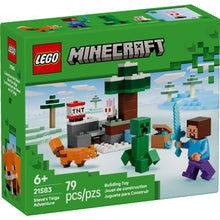 LEGO Minecraft Steve’s Taiga Adventure box with Steve and Creeper minifigures