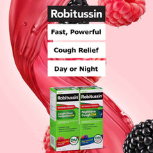 Robitussin Day & Night cough DM product boxes with berry-themed design