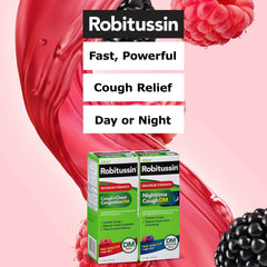 Robitussin Maximum Strength Cough + Chest Congestion DM & Nighttime Cough DM, Berry Flavor, 4 fl oz Bottles (Pack of 2)