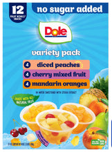Dole no sugar added fruit cup variety pack, diced peaches, cherry mix, mandarin oranges
