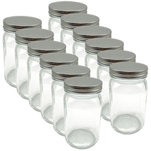 Quart wide-mouth glass jar set with gray metal screw lids, 12-pack