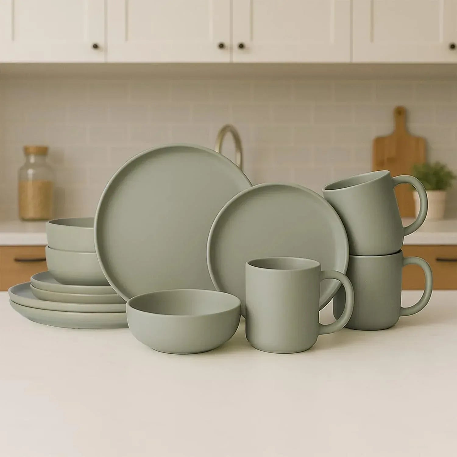 12-Piece Stoneware Dinnerware Set with Mugs | Microwave and Dishwasher Friendly | Stackable Matte Glaze Plates & Bowls | Service for 3 (Black for 3)