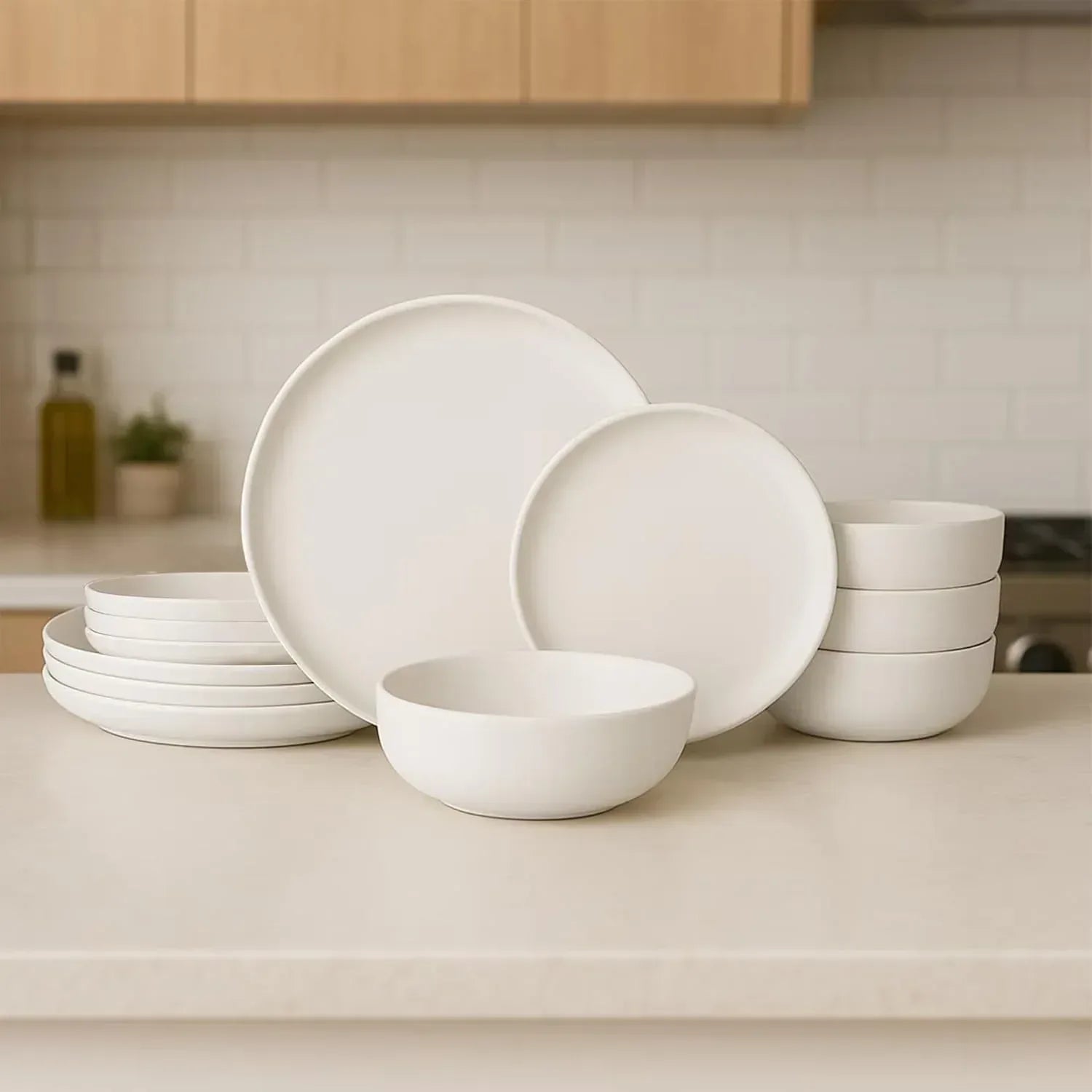 12-Piece Stoneware Dinnerware Set with Mugs | Microwave and Dishwasher Friendly | Stackable Matte Glaze Plates & Bowls | Service for 3 (Black for 3)