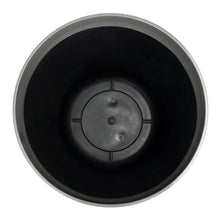 Round plastic planter base with drainage insert, dark interior rim