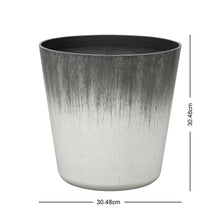 Round plastic planter, taupe-to-cream speckled finish, height 30.48 cm
