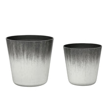 Set of two round plastic planters, taupe speckled two-tone finish