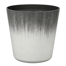 Round plastic planter, taupe speckled two-tone finish, wide top