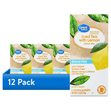 12-pack sugar-free iced tea with lemon drink mix packets, box front view