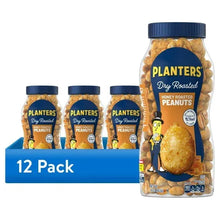 12-pack of honey roasted peanuts jars with PLANTERS dry roasted labels