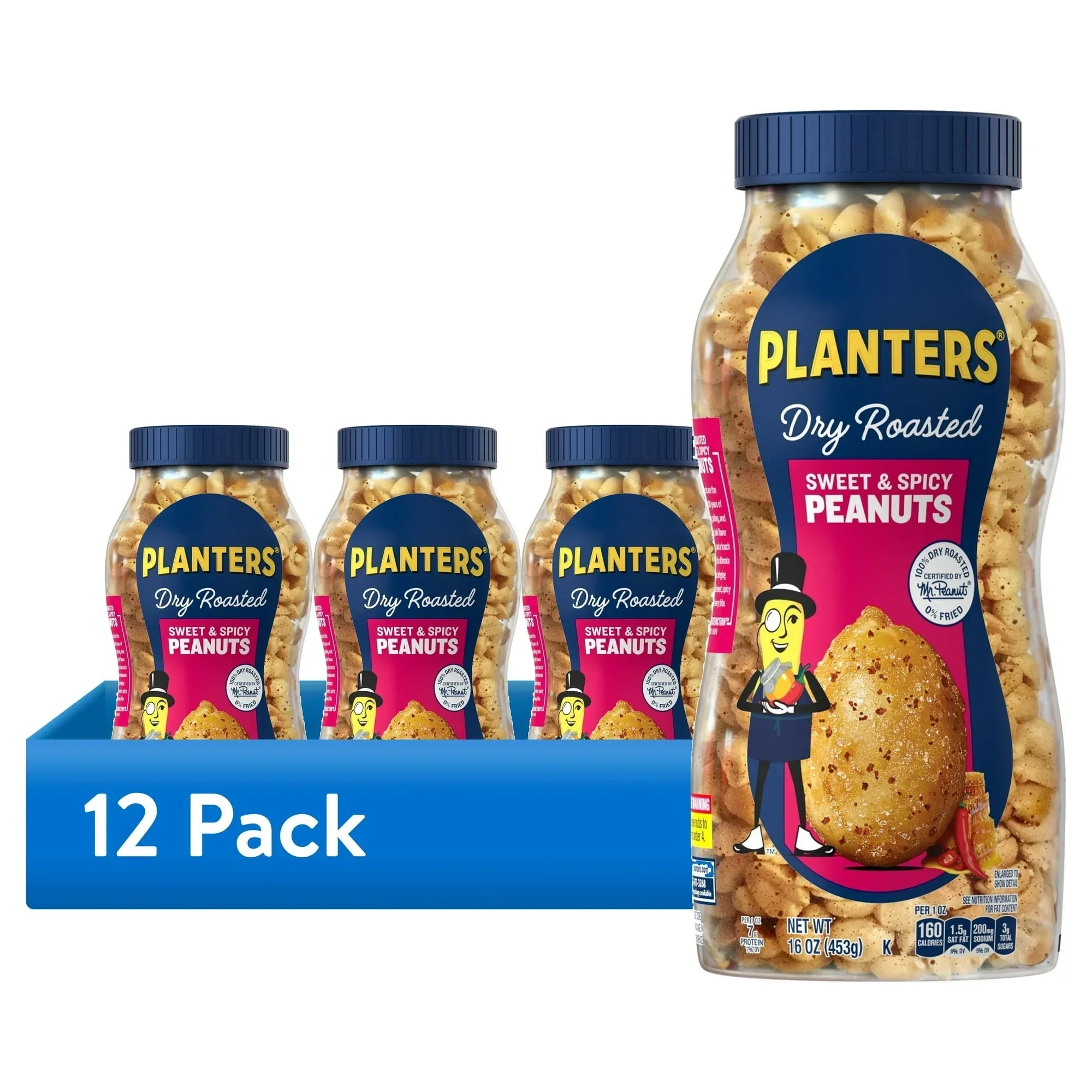 PLANTERS Sweet and Spicy Peanuts, Party Snacks, Plant-Based Protein, 16 oz Plastic Jar