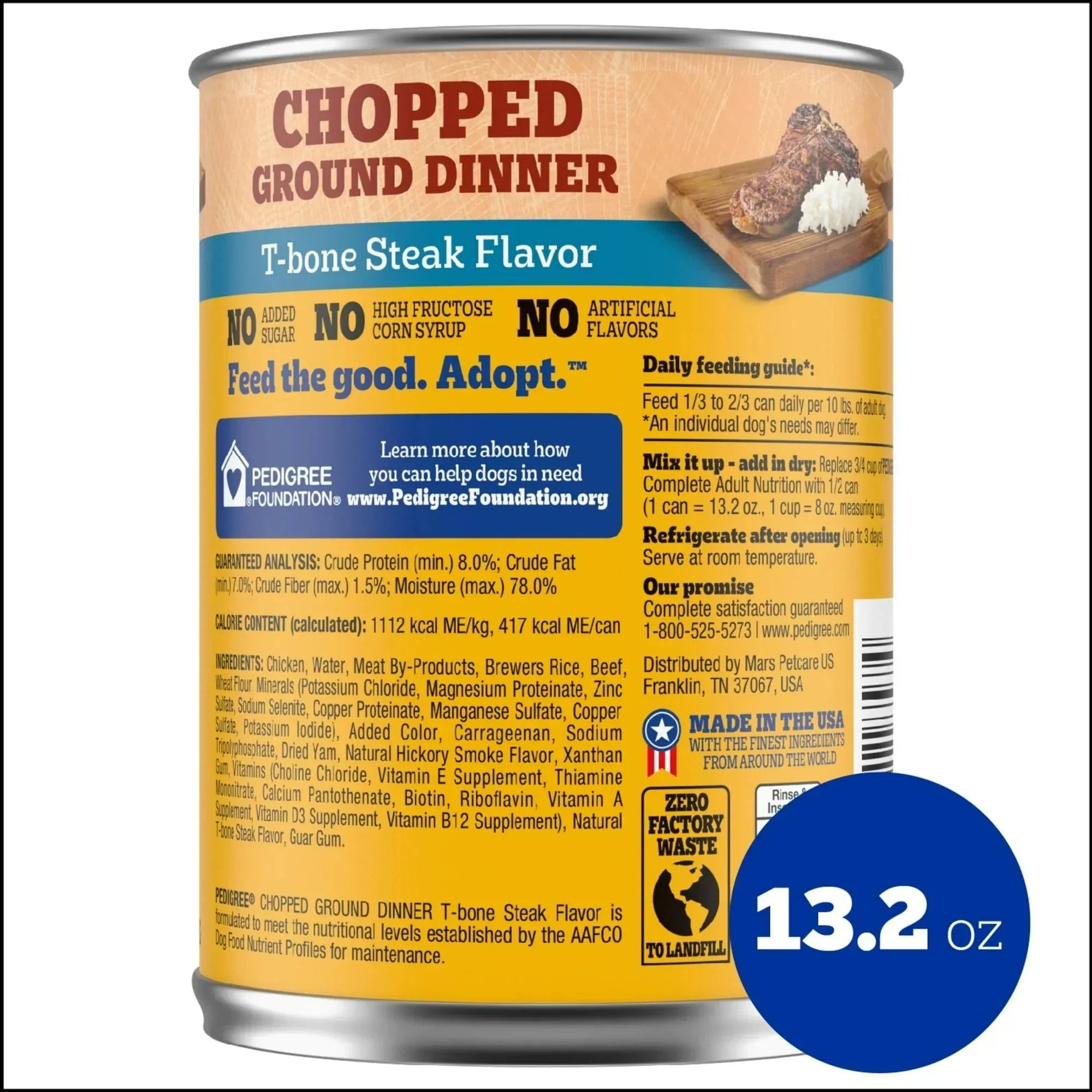 (12 pack) Pedigree Chopped Ground Dinner T-Bone Steak Flavor Adult Wet Dog Food, (12) 13.2 oz Cans - USA MEGA SHOP